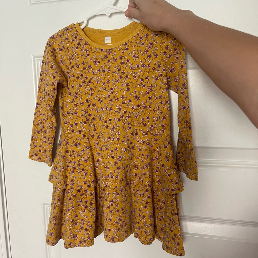 Tea Collection Mustard Floral Tiered Dress
